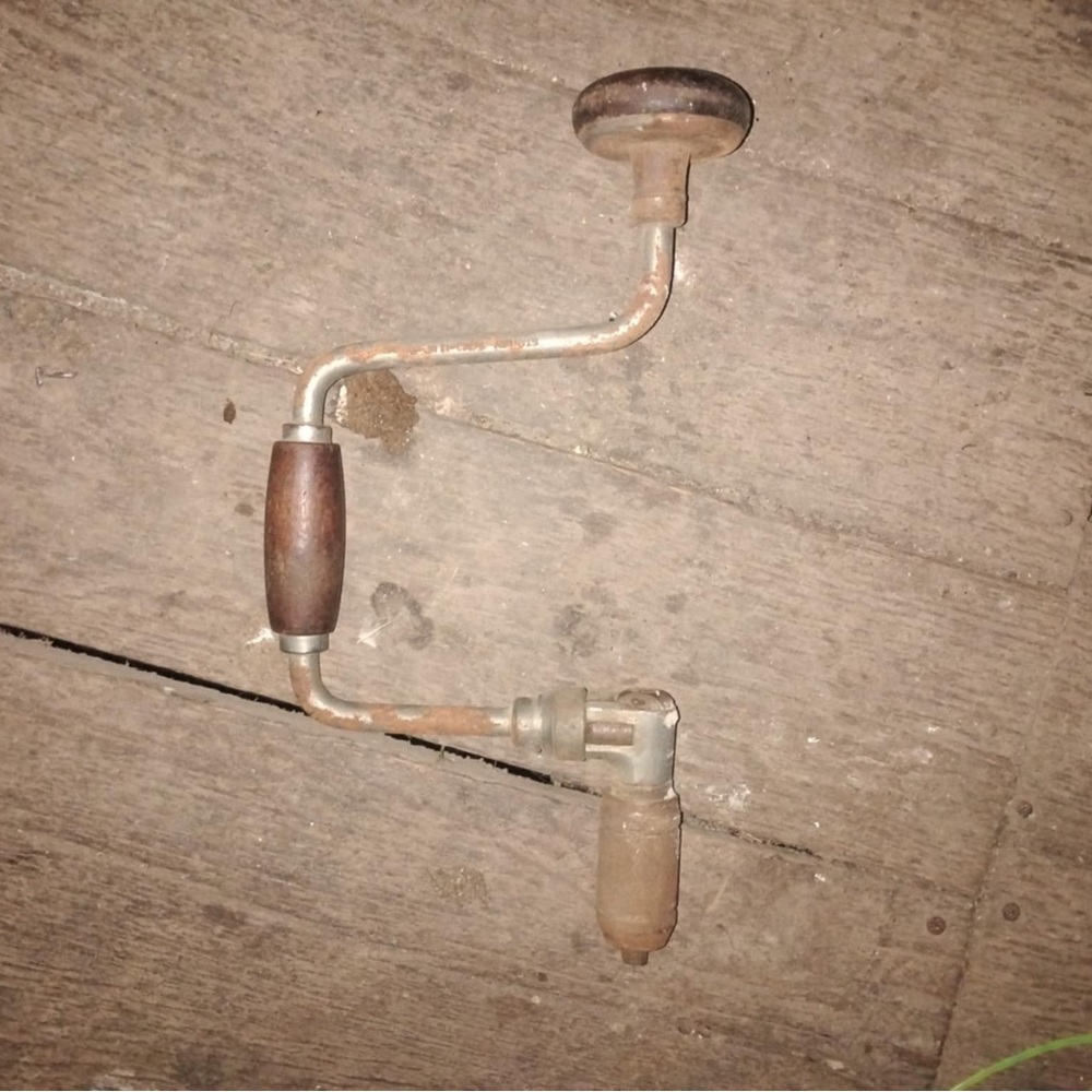 Vintage Hand Drill with Wooden Handle
